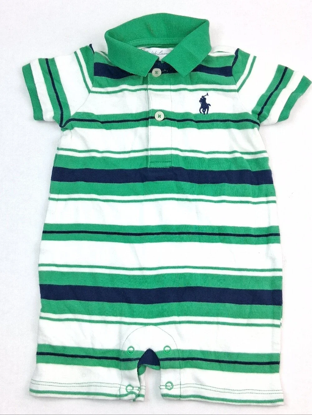 Ralph Laure Green White Striped Polo Romper 3M